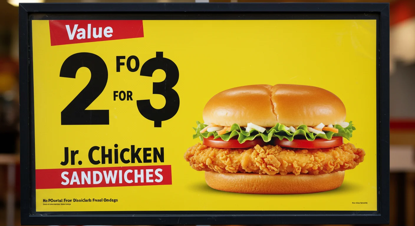 Delicious 2-for-$3 Jr. Chicken Sandwich deal – crispy chicken, fresh lettuce, and creamy mayo on a soft bun.