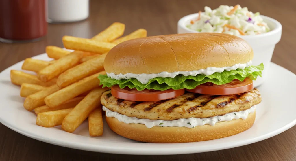 Home Style Ranch Chicken Club Combo – Crispy chicken, fresh lettuce, tomato, bacon, and creamy ranch sauce in a delicious combo.
